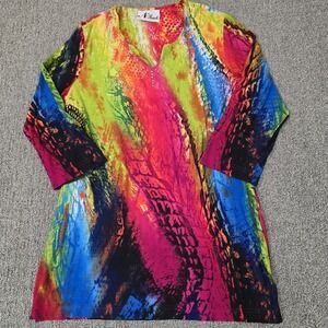 N Touch Abstract Animal Print Tunic Top Womens M Colorful Artwear Stretch